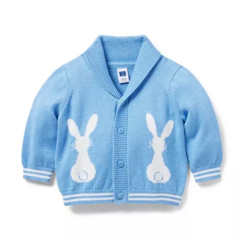 Janie and Jack Light Blue Knit Cardigan with White Bunny Motif